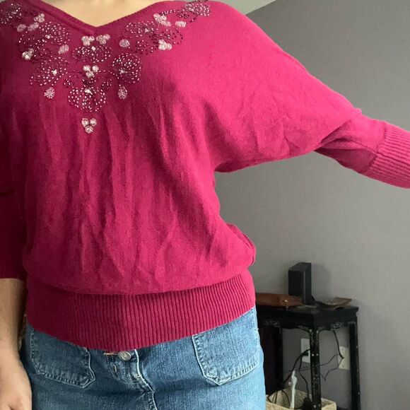 Lauren-conrad Women's Pink and Burgundy Jumper - Picture 2 of 8